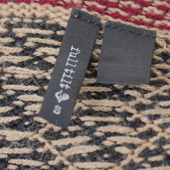 Full Tilt Tan Black Red Boho Print Fringe Uneven Hem Soft Size Small Cardigan - Picture 13 of 13